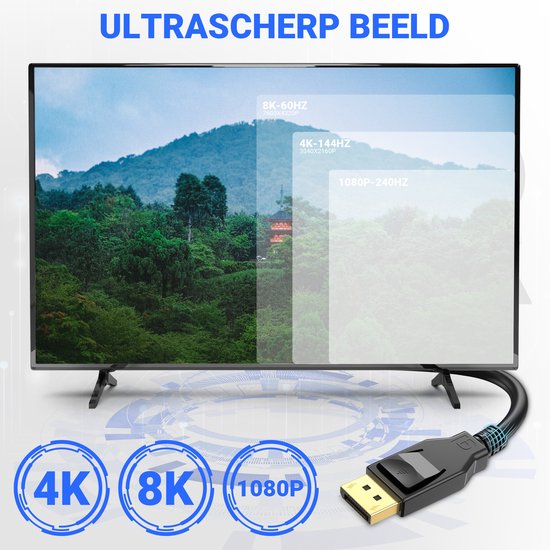 Câble DisplayPort 1.4 - mâle vers mâle - 8K 60Hz - 4K 144Hz - câble DP - 3 mètres