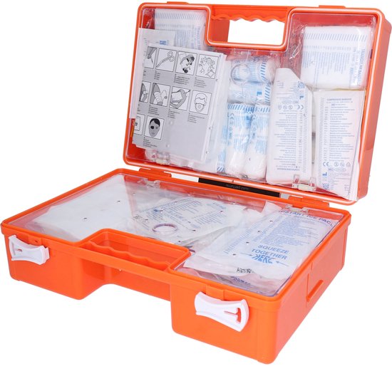 Trousse de premiers secours Carpoint, 166 pièces - DIN 13169 – Pour les secouristes d'entreprise – 2 compartiments principaux et des compartiments plus petits - 33 x 25 x 13 cm