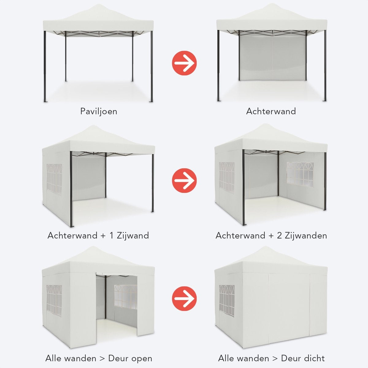 LifeGoods Tente de réception - Pavillon - 3x3 m - parois latérales - facile à monter - pliable - étanche - sac de transport à roulettes - blanc
