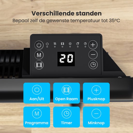 Auronic Convector Heater - 2000W - Chauffage électrique - 3 niveaux - Panneau métallique - Freestanding - Roues - Noir