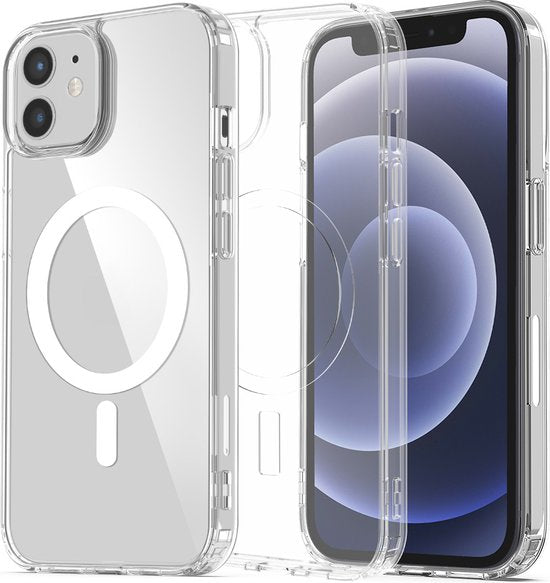 Coque Podec Magsafe compatible avec l'iPhone 12 Mini - Avec 3 protections d'écran + 3 protections d'appareil photo - Magnétique avec anneau, transparente - Coque de téléphone transparente