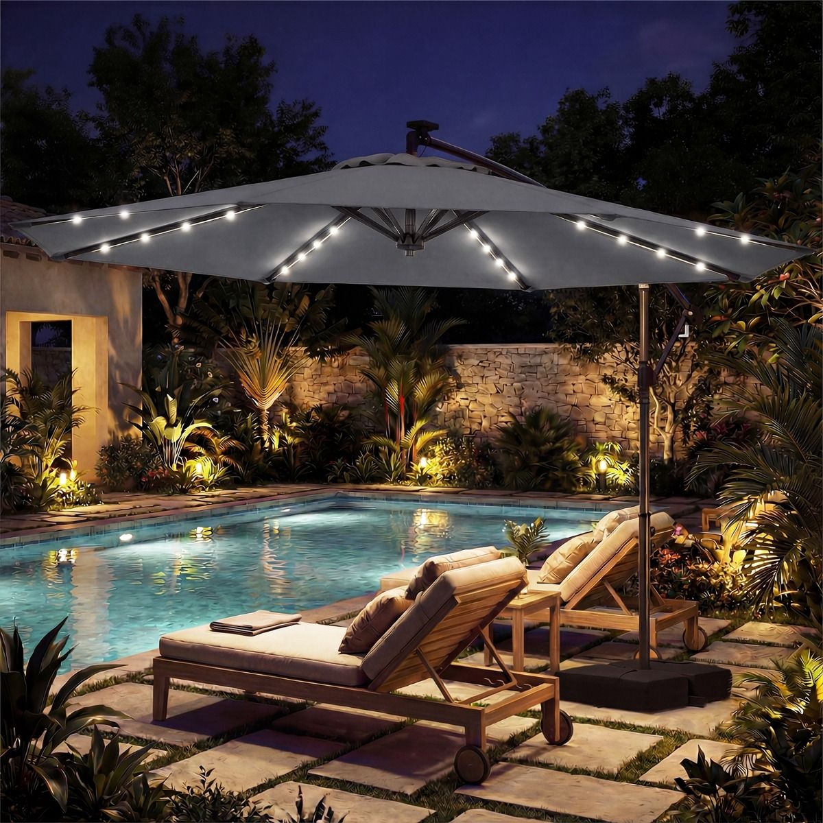 Parasol de jardin Coast à énergie solaire - Éclairage LED - Orientable à 360° - Gris