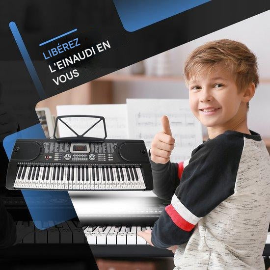 Piano à clavier avec support Finesse, 61 touches, Modèle Chicago, Noir