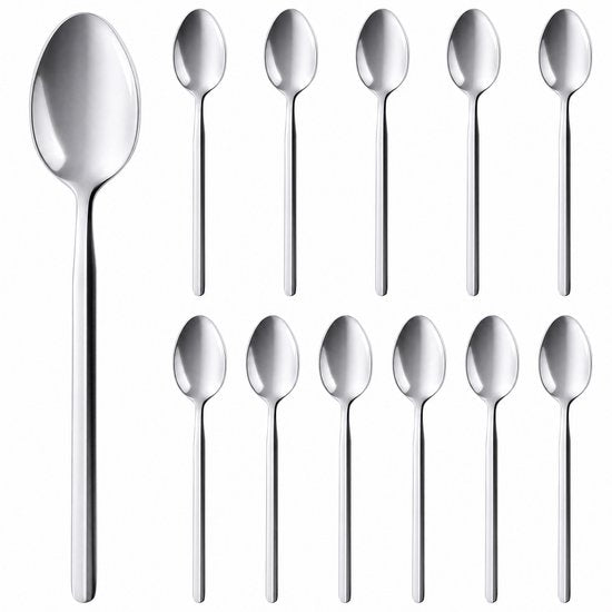 Deleca, lot de 12 cuillères à thé « Amor » - Cuillères à dessert / Cuillères à café - 14,2 cm - Acier inoxydable / Argent