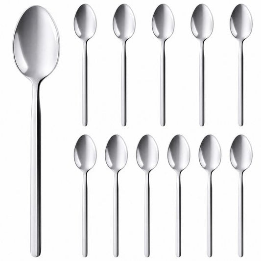 Deleca, lot de 12 cuillères à thé « Amor » - Cuillères à dessert / Cuillères à café - 14,2 cm - Acier inoxydable / Argent