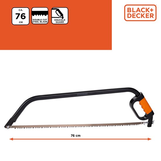 BLACK+DECKER Scie à archet BXGTTO7034 - 30"/76CM - Poignée souple et confortable - Absorption des chocs - Protection des articulations - Acier - Noir/Orange