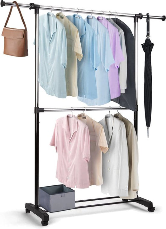 Heroism Porte-vêtements à roulettes, support de penderie stable et chargeable, tringle à vêtements extractible, tringle à vêtements, tringle à vêtements, tringle à penderie