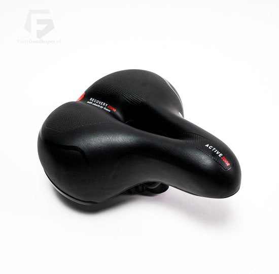 Selle de vélo Voltano avec coussinets en gel - Noir/Rouge - Découpe - Suspension - Unisexe - Sangle de selle incluse