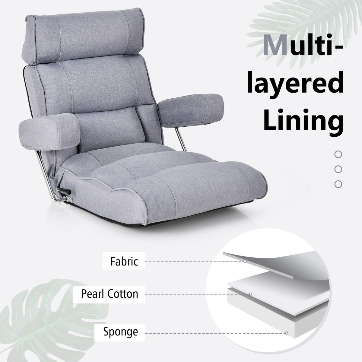 Chaise de sol Coast - dossier réglable - appui-tête et soutien lombaire - gris