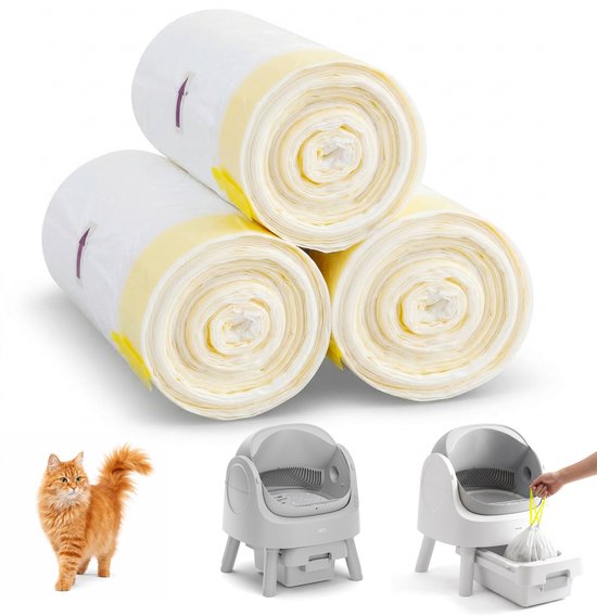 Sacs pour bac à litière TrevoPet® – 60 sacs poubelle anti-fuites – Sacs à déchets adaptés aux bacs à litière autonettoyants – 3 rouleaux