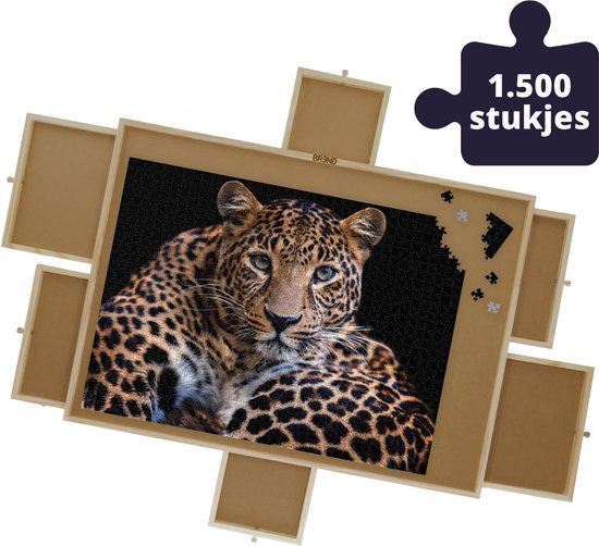 BR-2217 Plateau de puzzle pour 1500 pièces de puzzle avec 6 tiroirs - Plateau de puzzle avec système de rangement -- Tapis de puzzle en bois - Table de puzzle avec plaque de recouvrement