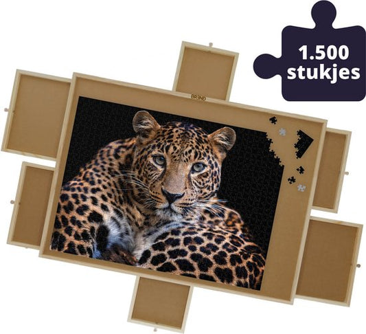BR-2217 Plateau de puzzle pour 1500 pièces de puzzle avec 6 tiroirs - Plateau de puzzle avec système de rangement -- Tapis de puzzle en bois - Table de puzzle avec plaque de recouvrement