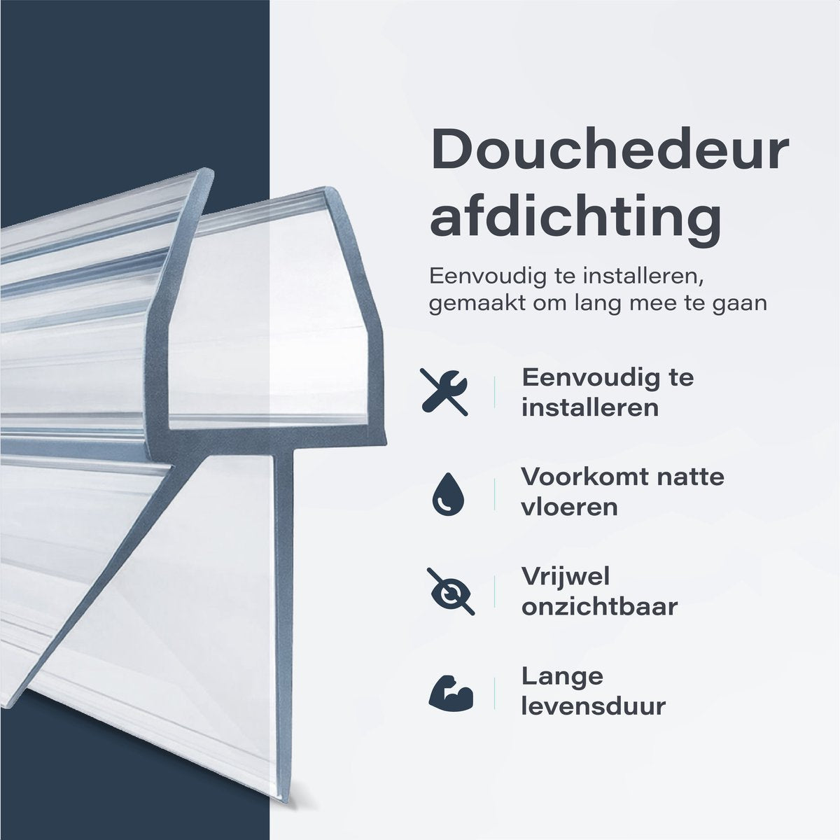 Bandes de douche Luft pour le bas - Lot de 2 - Transparentes - 100 cm par bande - Pour une épaisseur de verre de 8 à 12 mm - À découper sur mesure