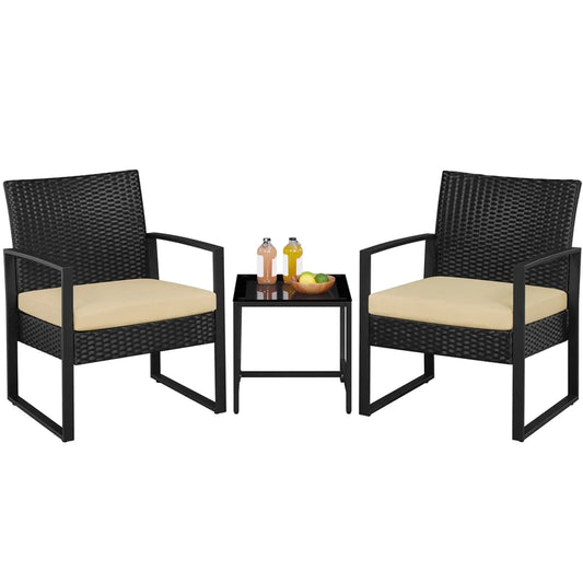 Ensemble de balcon Yaheetech - 3 pièces - 2 chaises/table - polyrotin - noir/kaki