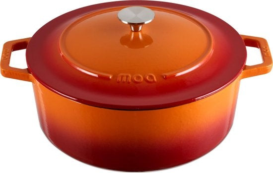 Casserole en fonte - MOA - 5,7 L - 26cm - Ronde - Toutes sources de chaleur - Egalement pour induction - Poids 5,8 kg - Orange Rouge