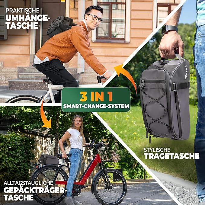 MIVELO Pannier - Sac à dos et à bandoulière 3-en-1 - Imperméable et réfléchissant - 9 litres - Gris foncé