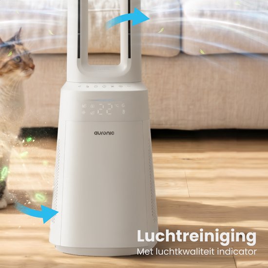 Ventilateur colonne Auronic - Modèle sans pales 2 en 1 - Purificateur d'air avec filtre HEPA - Ventilateur - 10 vitesses - Télécommande - 105 cm - Blanc