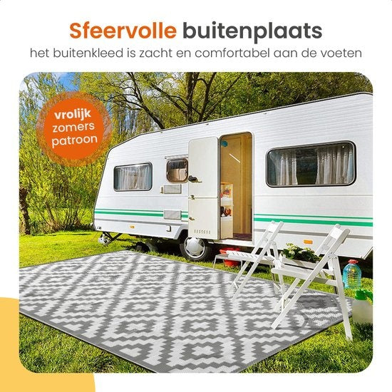 Goliving Tapis d'extérieur Summer Diamond - Tapis de jardin - Tapis d'extérieur - Tapis - Tapis de jardin - Réversible - Sac de transport inclus - 183 x 290 cm - Gris/Blanc