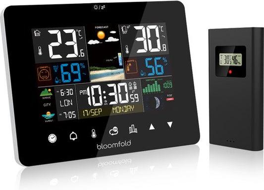 Station météo Bloomfold - Hygromètre - Humidimètre - Thermomètre d'intérieur - Pile incluse - Prévisions météo - Date & Horloge