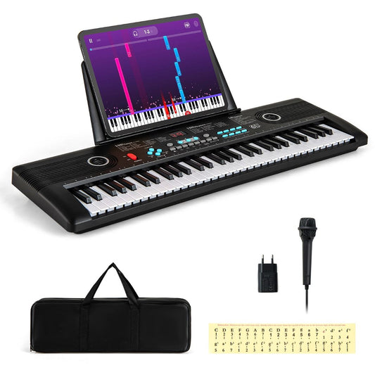Clavier pour enfants Coast, 61 touches, avec support, micro et housse de transport - 58 x 18 x 5 cm - Noir
