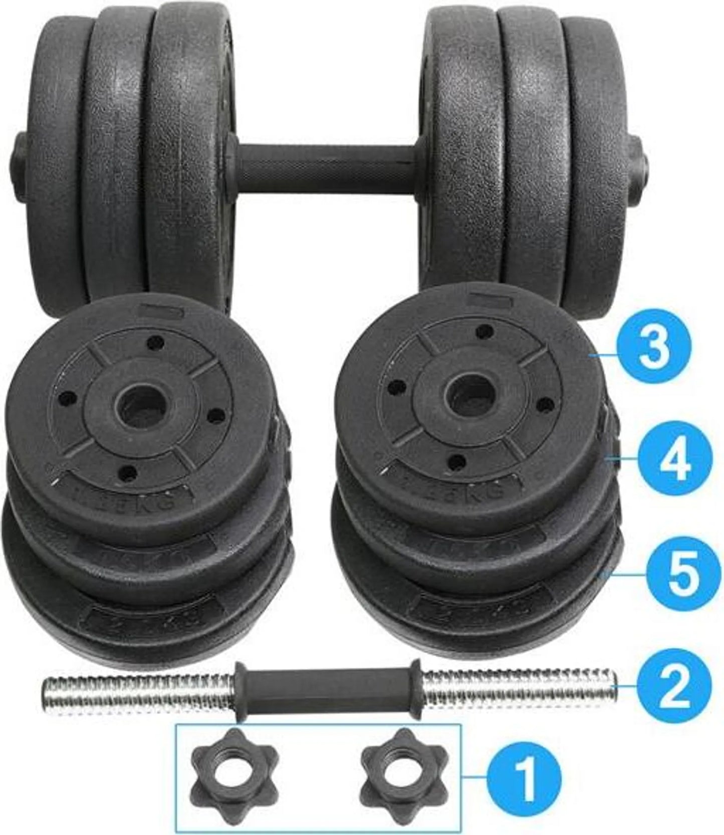 Yaheetech Jeu d'haltères réglable 20 kg - 39 x 2,5 cm - avec 12 disques de poids, poignée antidérapante et verrouillage de la tige pivotante - pour la musculation et l'utilisation à domicile - plastique noir et béton