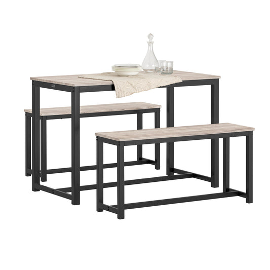 SoBuy 3-Piece Dining Table Set OGT25-HN - 2 Benches 1 Dining Table - MDF with Metal Legs - 110 x 74 x 58 cm - Natural/Black