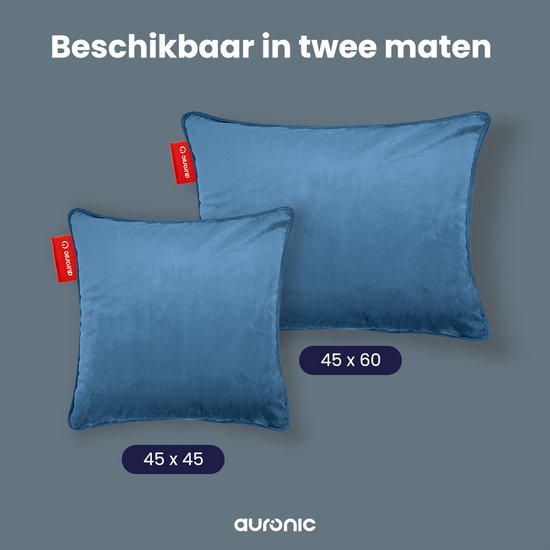 Auronic Coussin chauffant Velours - 45x45 - Sans fil - Rechargeable - Oreiller électrique - Infrarouge - Bleu-gris