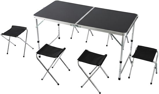 Table de camping - avec 4 chaises - pliable - réglable - noire