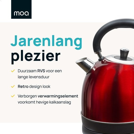 MOA Retro Kettle Red 1.8 litres - Électrique - acier inoxydable - EK3TR