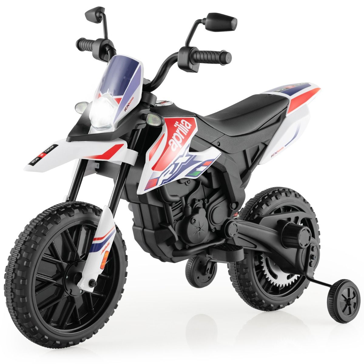 Coast Toy Motorbike for Kids - 2 roues latérales - Fonction musicale - 106.5 x 56 x 80 cm - Bleu/Blanc