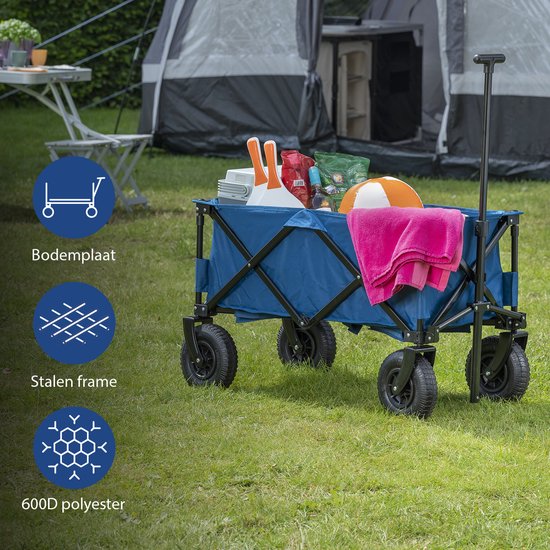Chariot pliable - Chariot à roues pneumatiques - 43 x 21 x 80 cm - Capacité de charge jusqu'à 70 kg - Châssis en accordéon ultra-robuste - Plateau de fond et sac de rangement inclus - Chariot de traction, chariot de transport et chariot de plage pour le c