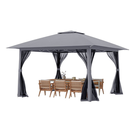 Coast - Pop-Up Gazebo / Tente de réception pliante - Double toit, moustiquaire, montage rapide - 394 x 394 x 277 cm - Tissu Oxford/Métal - Gris