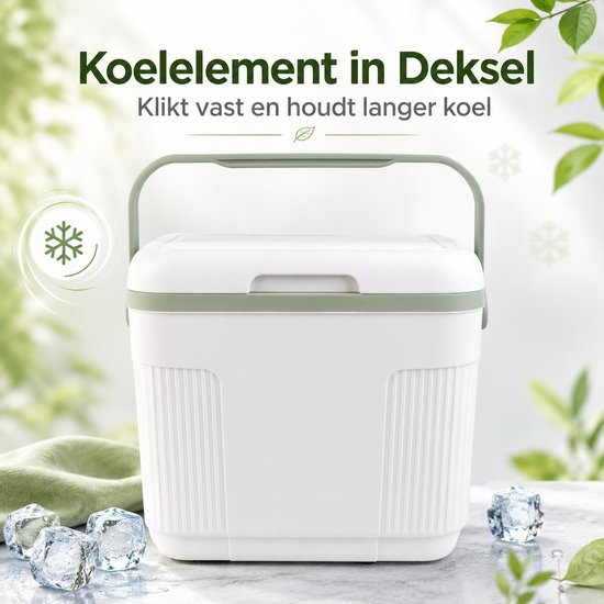 Glacière Ceruzo 10 L – Compacte – Élément réfrigérant intégré au couvercle – Glacière de camping – Blanc et vert