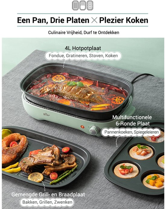 Barbecue électrique et fondue 2-en-1 Bear – 4 L – 1 200-1 400 W – Température réglable à volonté (0–230 °C) – Plaque de cuisson et casserole amovibles
