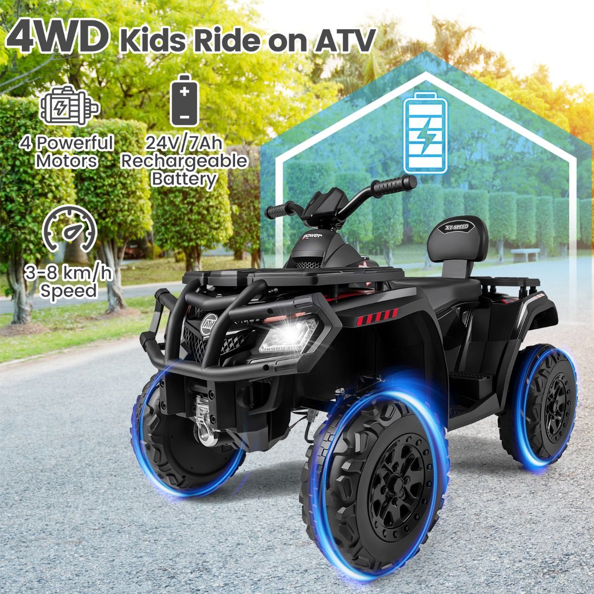 Quad électrique pour enfants Coast - 2 places - 4 moteurs - noir