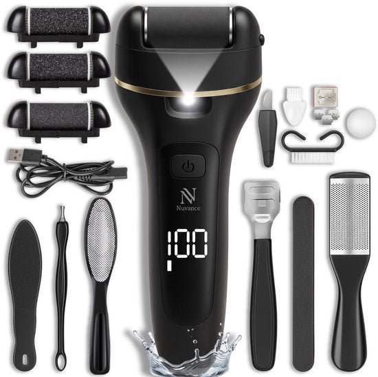 Appareils de désincrustation Nuvance - Kit de pédicure électrique - 18 pièces - Désincrustateur électrique - Lime à pieds - Professionnel - Noir