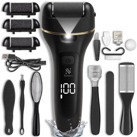 Appareils de désincrustation Nuvance - Kit de pédicure électrique - 18 pièces - Désincrustateur électrique - Lime à pieds - Professionnel - Noir
