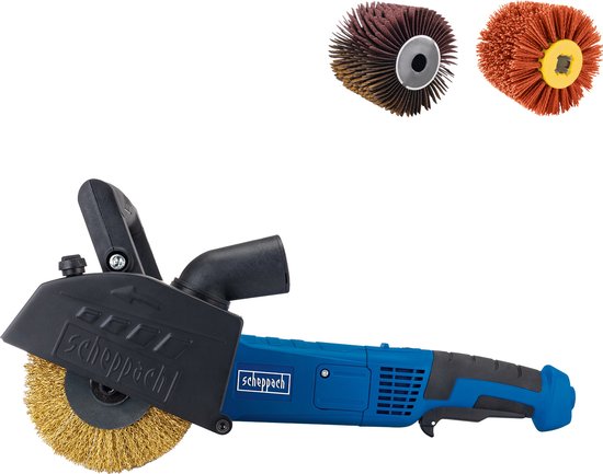 Machine à satiner Scheppach MRS1300 1300 W – Ponceuse à brosses pour le bois, le métal et la pierre – Dérouillage, satinage, ponçage et nettoyage – 3 brosses incluses