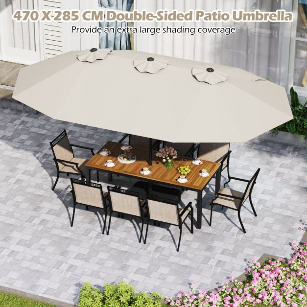 Parasol double Coast 470 × 285 cm avec pied – Grand parasol rectangulaire avec manivelle, 12 baleines métalliques et sacs de sable – pour le jardin et la terrasse