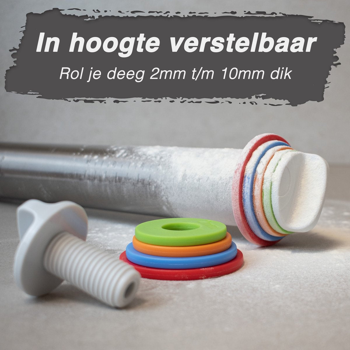 Nimma® Rouleau à pâte - Réglable - Avec tapis de cuisson XL 60 x 40 cm - Antiadhésif - Tapis à pâte - acier inoxydable