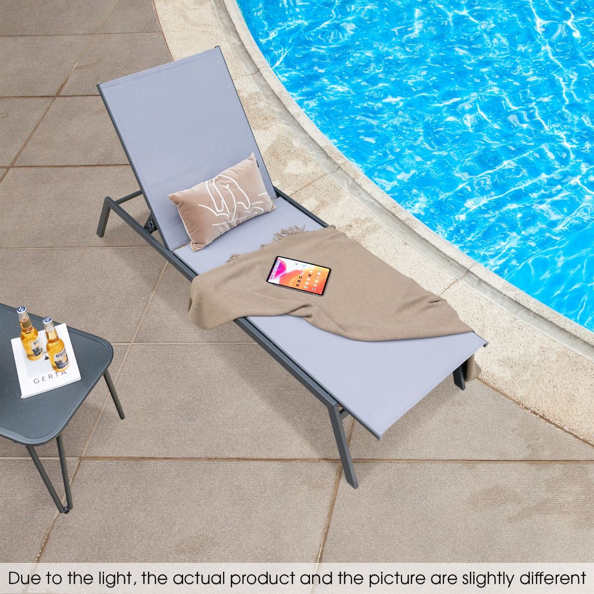 Chaise longue d'extérieur réglable Coast - 6 positions - Tissu à séchage rapide - Gris