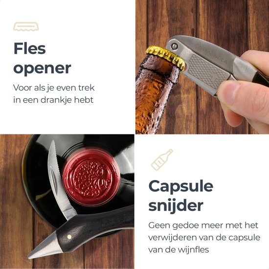 Tire-bouchon Castagnola - Couteau de serveur - Décapsuleur - Ouvre-bouteille - Levier - Deluxe - Bois d'ébène et acier inoxydable