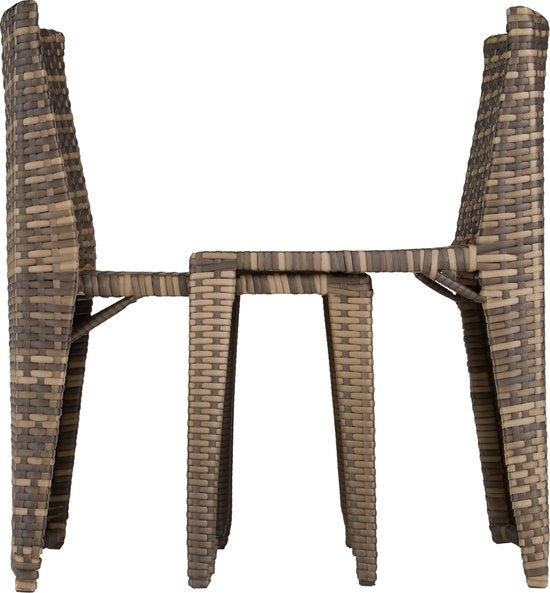 tectake® - set bistro en osier, peu encombrant et pliable, salon de jardin avec 2 chaises et table, salon de jardin, groupe de sièges pour jardin, jardin d'hiver, balcon, terrasse - nature - poly-rattan