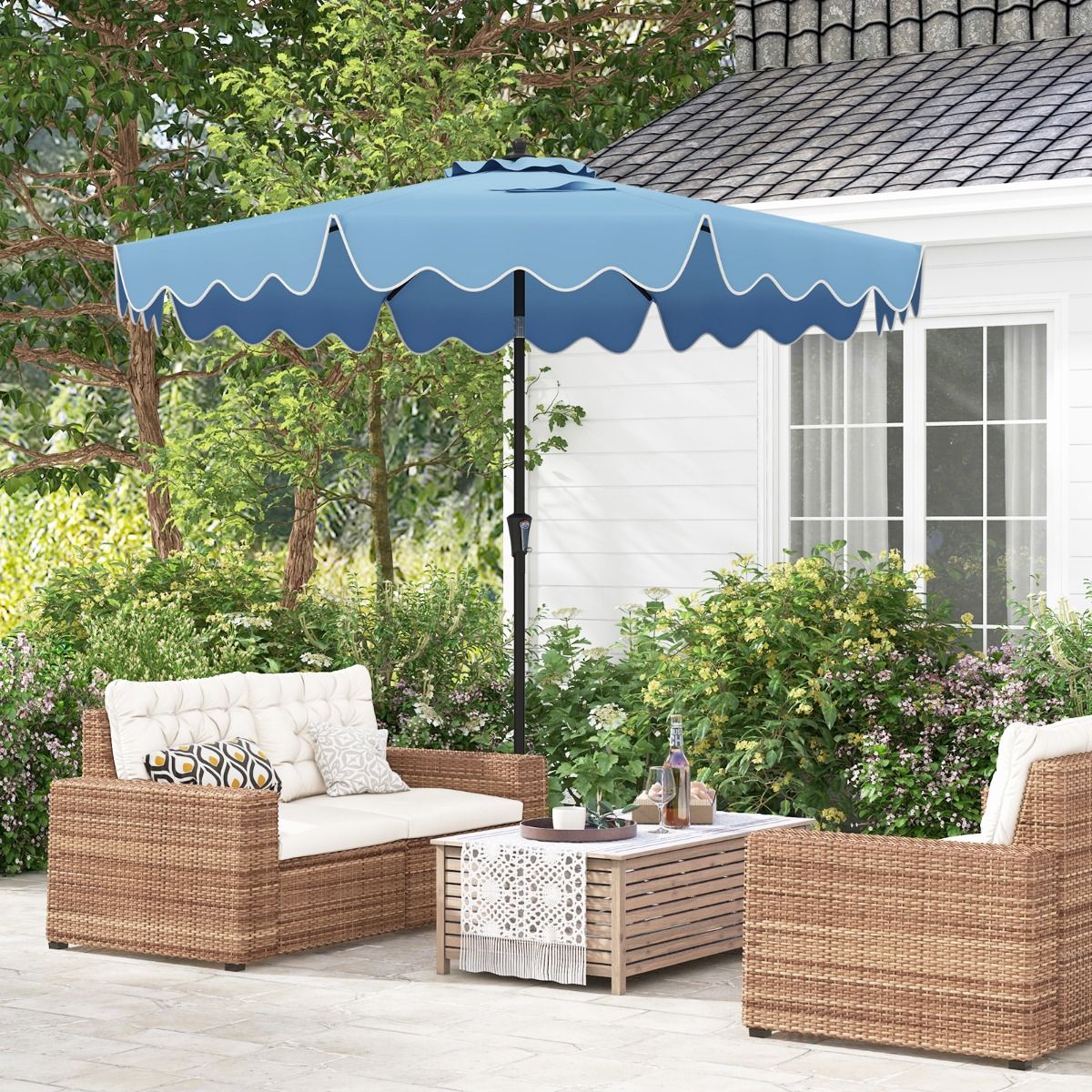 Coast Parasol 270 cm Navy Blue - Parasol de jardin avec manivelle, Volant et inclinaison de 25° Parasol de terrasse avec 8 côtes