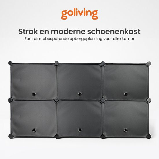 Meuble de rangement pliable Goliving - 24 paires - 92 x 82 cm - Meuble à chaussures - Meuble à chaussures avec portes - Banc à chaussures - Noir