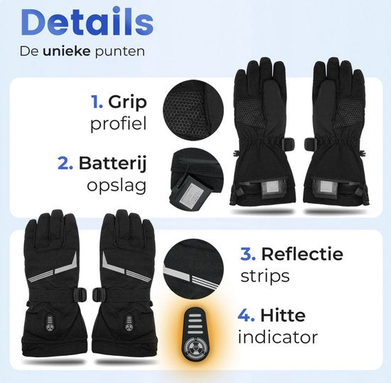 Qualitá® Heated Gloves - Gants chauffants - hydrofuges - Gants électriques Taille XL - Compatibilité écran tactile - Sports d'hiver - Rechargeable