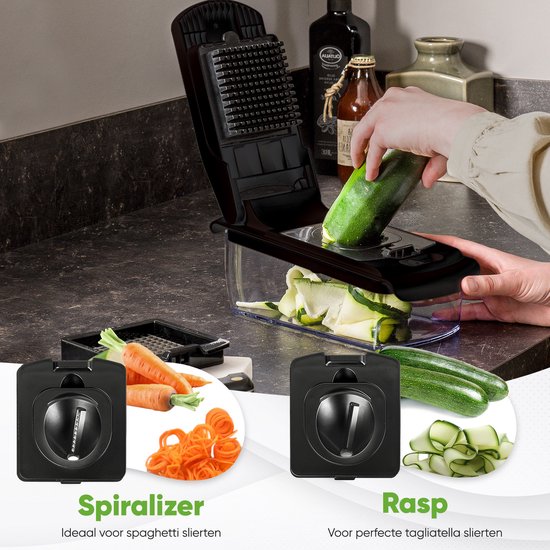 Mandoline Stosh - Coupe-légumes - Coupe-oignons - Coupe-spirale - 4 pièces - Noir - Sans BPA