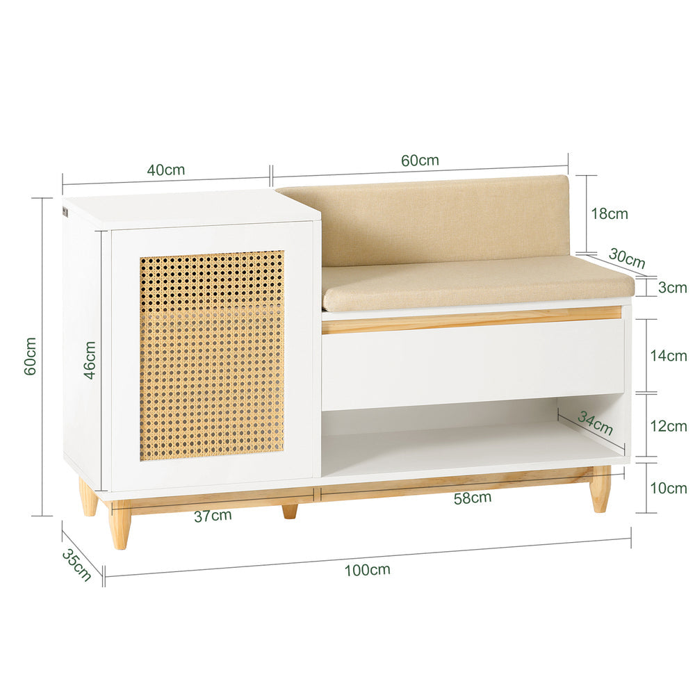 SoBuy FSR128-W Meuble à chaussures - 1 porte - 1 tiroir - compartiment ouvert - 100 x 35 x 60 cm - blanc