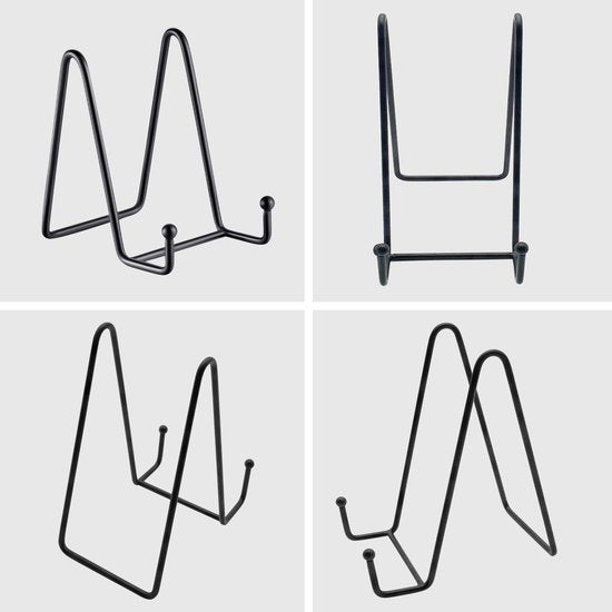 Purepeak Support pour assiettes décoratives - Support pour assiettes pouvant accueillir des assiettes jusqu'à 35 cm de haut - Présentoir à assiettes - Noir - Porte-menu - Support pour disques vinyle