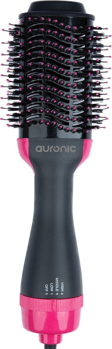 Brosse Soufflante - Auronic - Brosse coiffante - 3 en 1 - 1000W - Noir/Rose